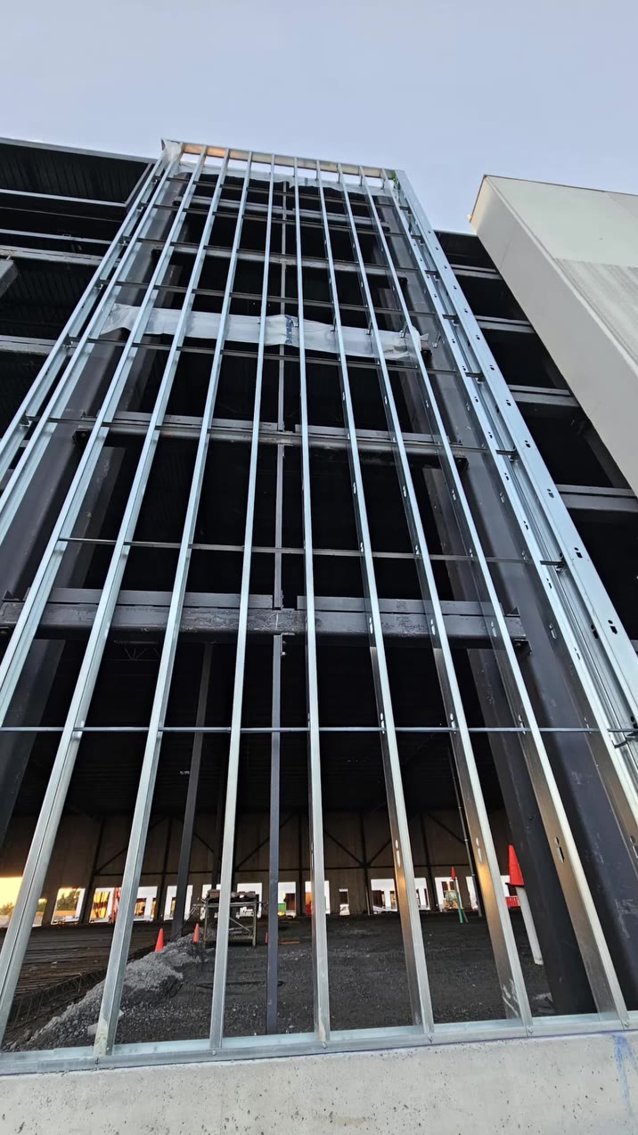 Exterior steel framing under construction