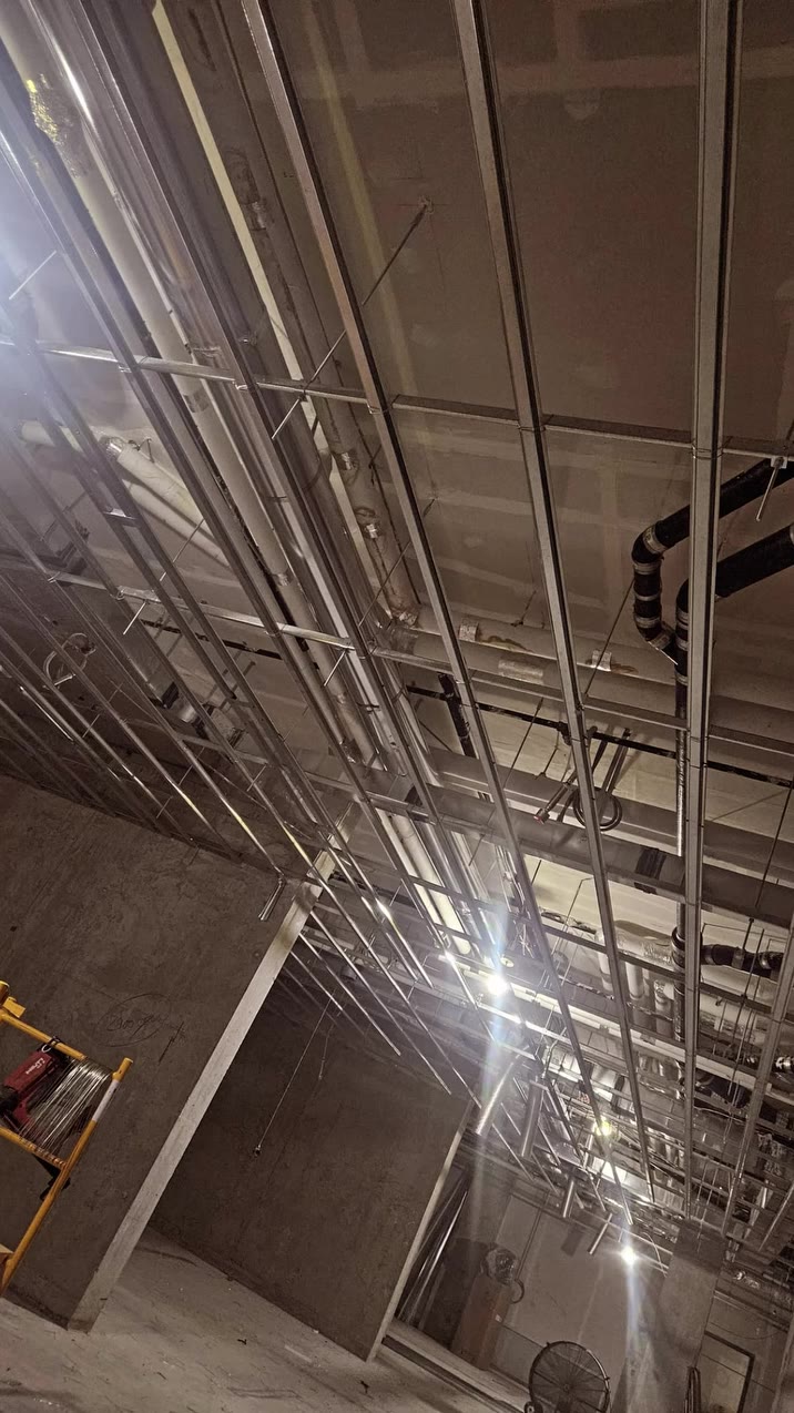 Exposed ceiling framing during construction