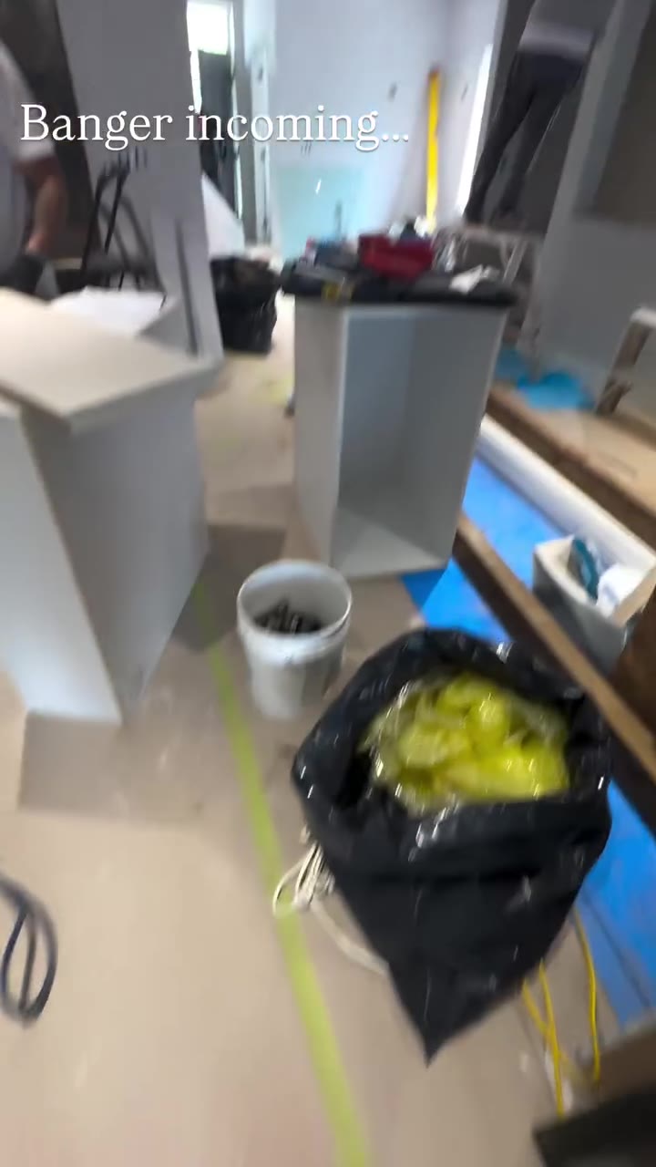 Kitchen island and floor during renovation