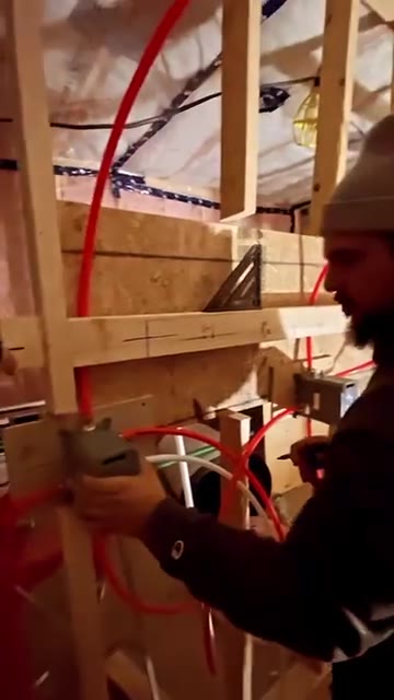 Plumbing rough-in inside exposed wall framing